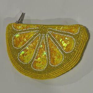 Yellow Beaded Citrus Clutch